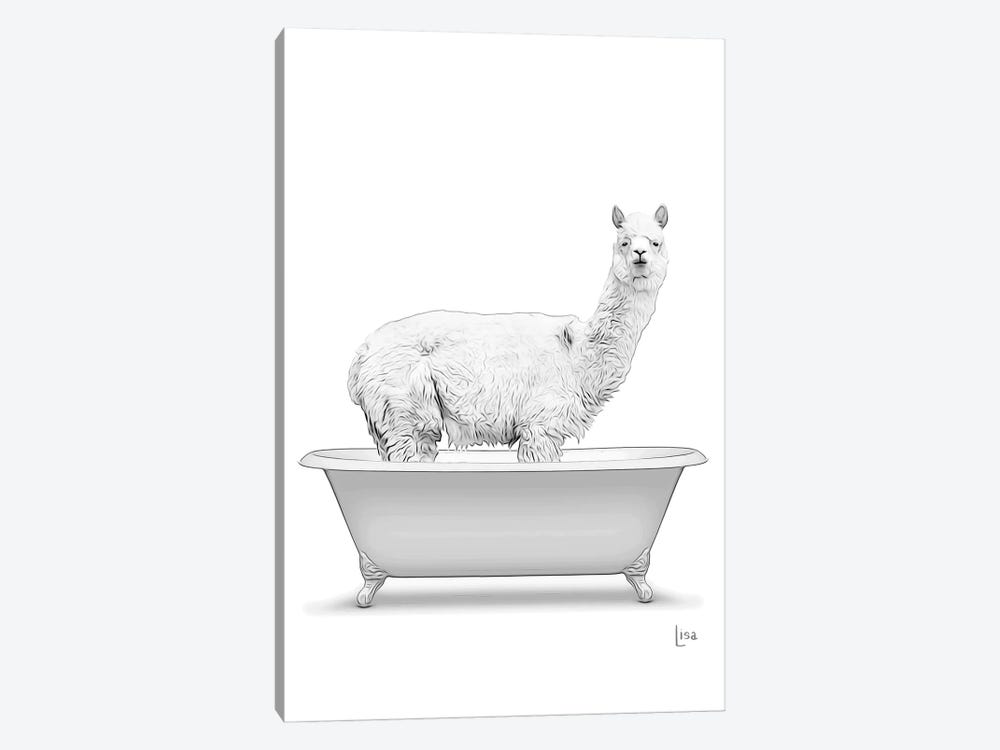 Adult Llama In The Bath Bw by Printable Lisa's Pets 1-piece Canvas Wall Art