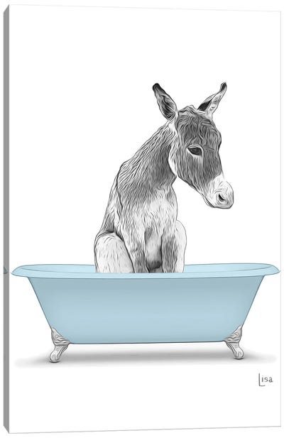 Donkey In The Blue Bath Canvas Art Print - Donkey Art