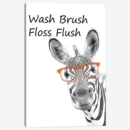 Zebra - Wash Brush Floss Flush Canvas Print #LIP110} by Printable Lisa's Pets Canvas Artwork