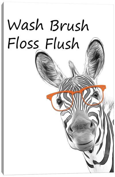 Zebra - Wash Brush Floss Flush Canvas Art Print - Zebra Art