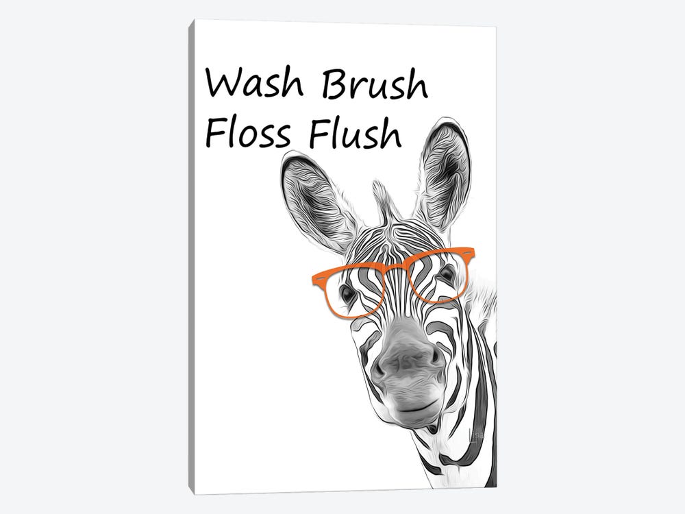 Zebra - Wash Brush Floss Flush by Printable Lisa's Pets 1-piece Canvas Print