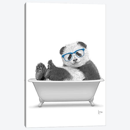 Panda With Glasses In The Bath Bw Canvas Print #LIP111} by Printable Lisa's Pets Canvas Wall Art