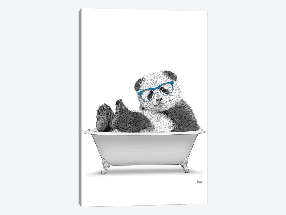 Panda With Glasses In The Bath Bw by Printable Lisa's Pets 1-piece Canvas Art