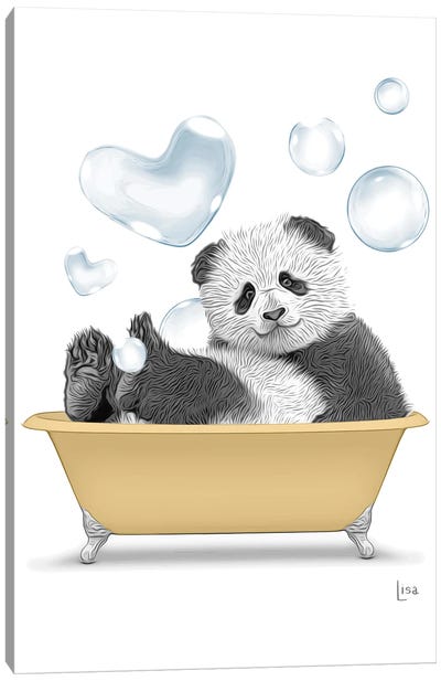 Panda In The Gold Bath Canvas Art Print - Panda Art