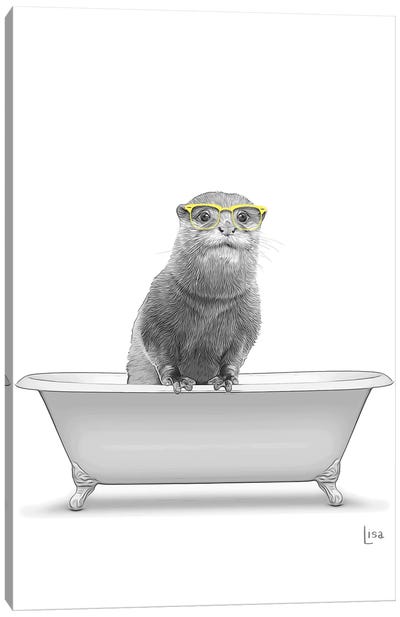 Otter With Glasses In The Bath Bw Canvas Art Print - Printable Lisa's Pets
