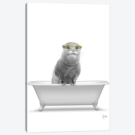 Otter With Glasses In The Bath Bw Canvas Print #LIP114} by Printable Lisa's Pets Art Print