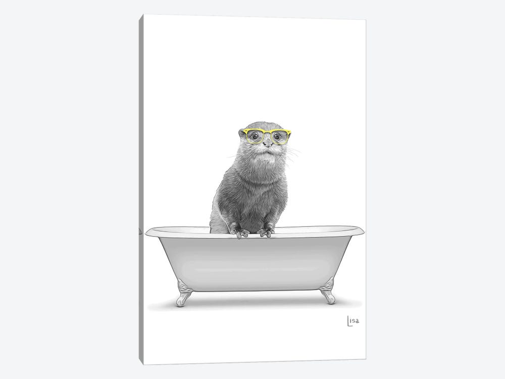 Otter With Glasses In The Bath Bw by Printable Lisa's Pets 1-piece Art Print
