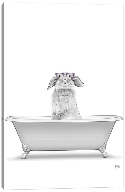 Bunny With Glasses In The Bath Canvas Art Print - Kids Bathroom Art