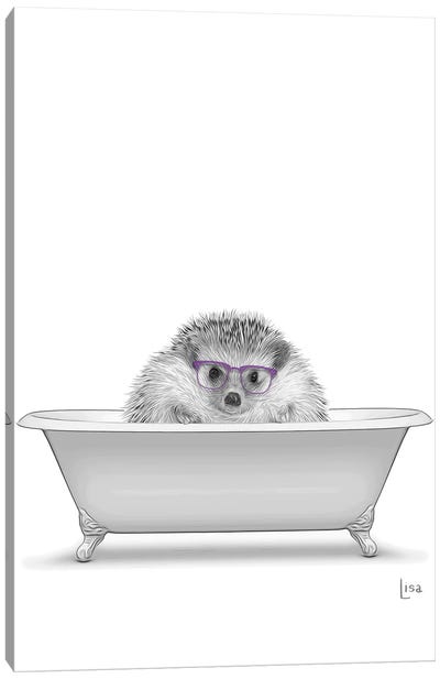 Hedgehog With Glasses In The Bath Canvas Art Print - Printable Lisa's Pets