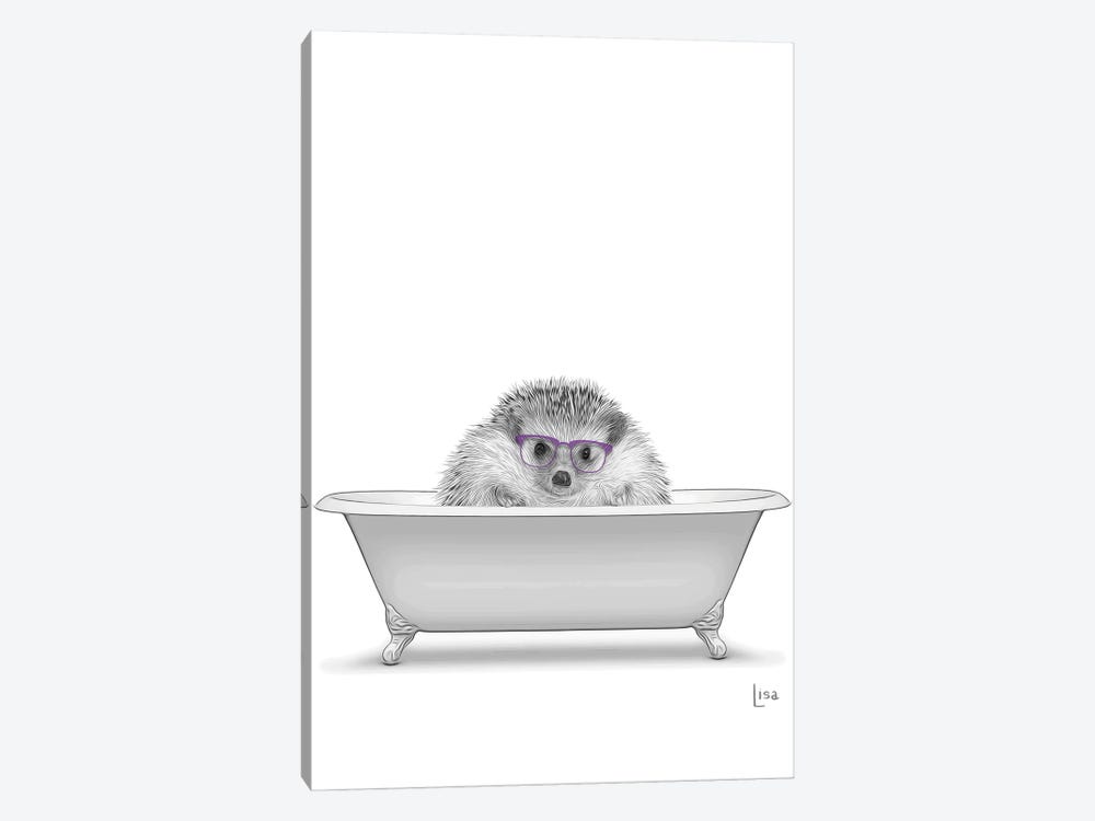 Hedgehog With Glasses In The Bath by Printable Lisa's Pets 1-piece Canvas Art Print