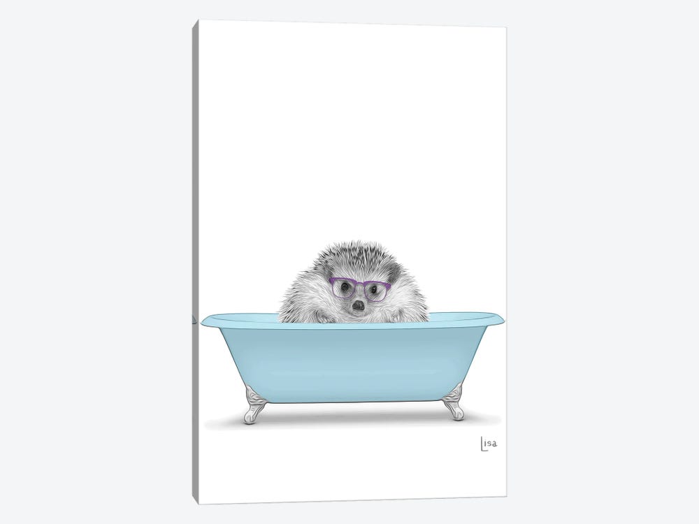 Hedgehog In The Blue Bath by Printable Lisa's Pets 1-piece Canvas Wall Art