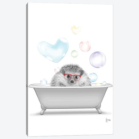 Hedgehog In The Bath With Bubbles Canvas Print #LIP118} by Printable Lisa's Pets Canvas Wall Art