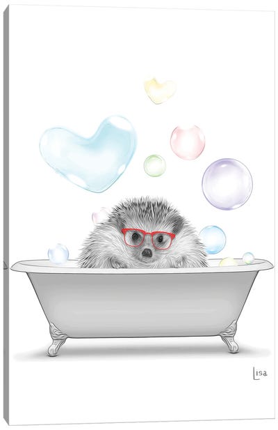 Hedgehog In The Bath With Bubbles Canvas Art Print - Hedgehogs