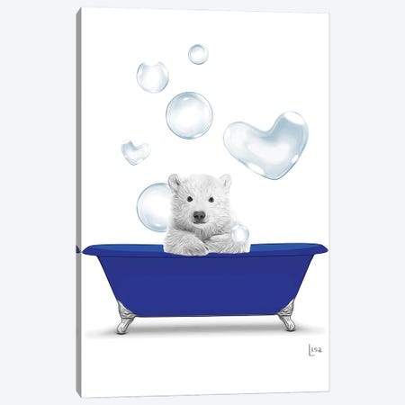 Polar Bear In The Blue Bath With Bubbles Canvas Print #LIP119} by Printable Lisa's Pets Canvas Artwork