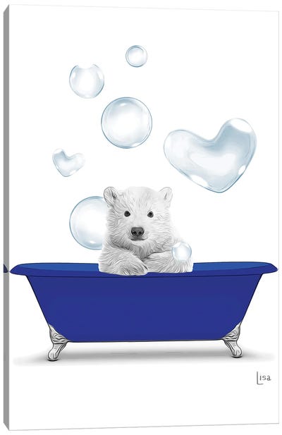 Polar Bear In The Blue Bath With Bubbles Canvas Art Print - Printable Lisa's Pets