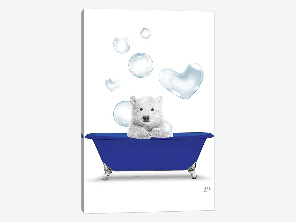 Polar Bear In The Blue Bath With Bubbles by Printable Lisa's Pets 1-piece Canvas Wall Art