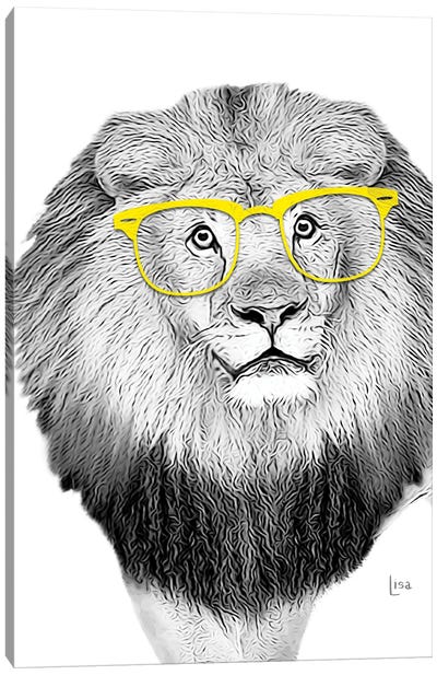 Lion With Yellow Glasses Canvas Art Print - Printable Lisa's Pets