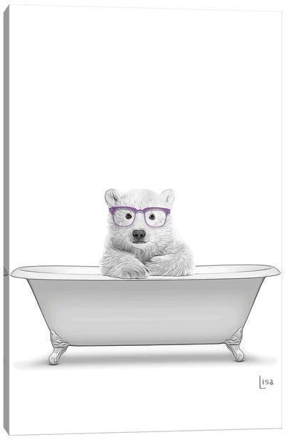Polar Bear With Glasses In The Bath Canvas Art Print - Polar Bear Art
