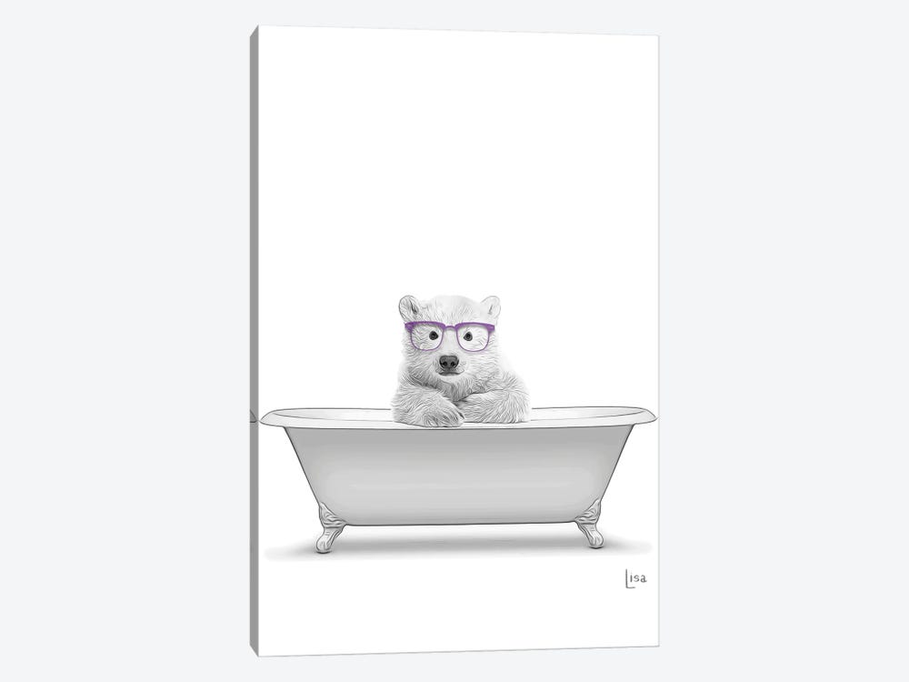 Polar Bear With Glasses In The Bath by Printable Lisa's Pets 1-piece Canvas Artwork