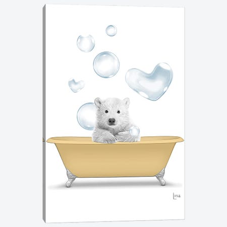 Polar Bear In The Gold Bath With Bubbles Canvas Print #LIP121} by Printable Lisa's Pets Canvas Art Print