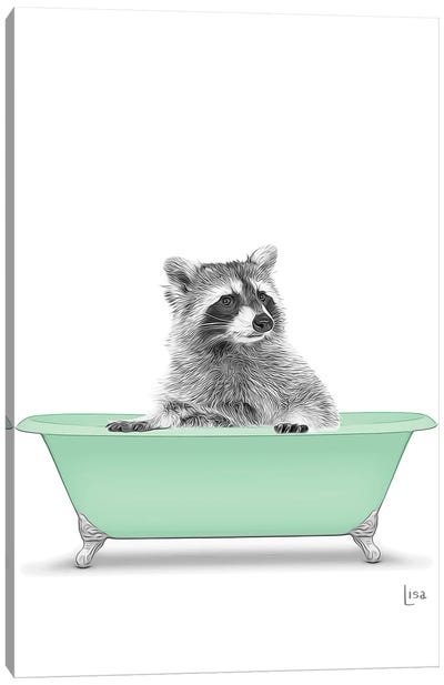 Raccoon In The Green Bath Canvas Art Print - Raccoon Art
