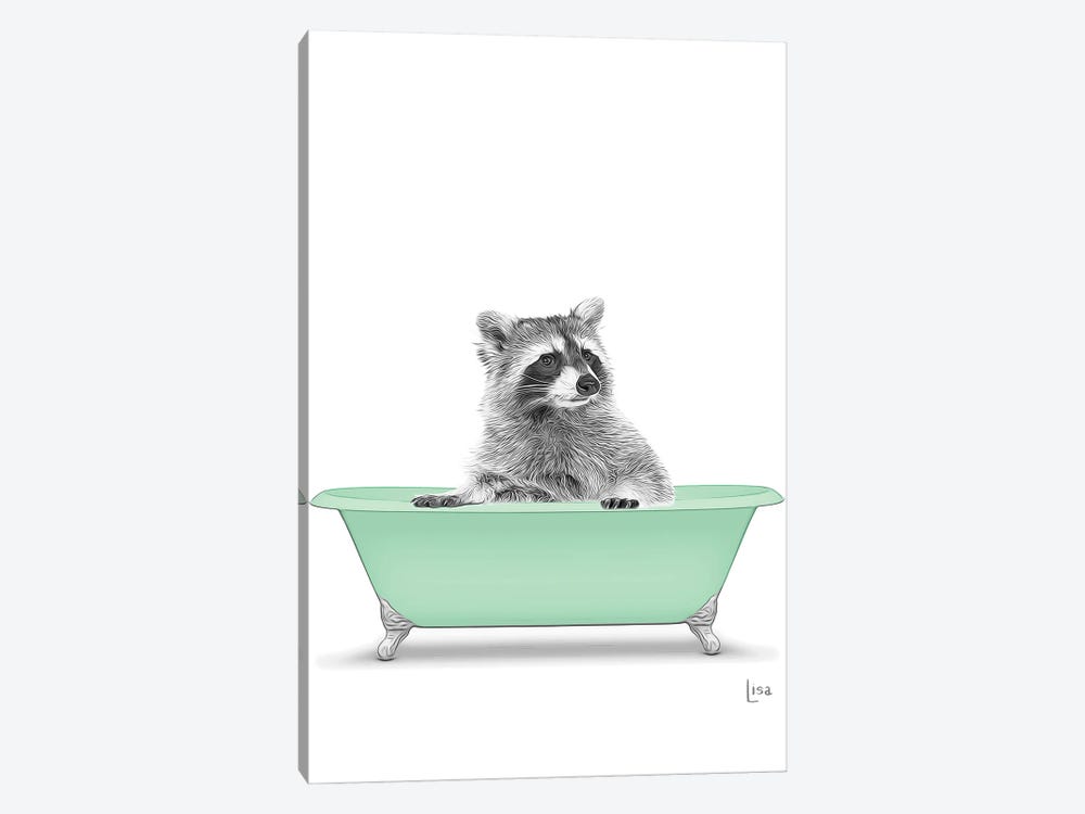 Raccoon In The Green Bath by Printable Lisa's Pets 1-piece Canvas Artwork