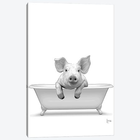 Pig In The Bath Bw Canvas Print #LIP123} by Printable Lisa's Pets Canvas Art Print