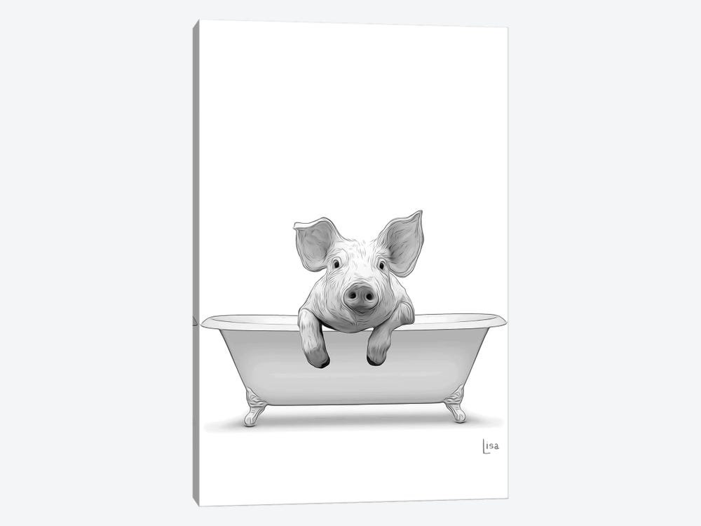 Pig In The Bath Bw by Printable Lisa's Pets 1-piece Canvas Print