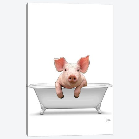 Color Pig In The Bath Canvas Print #LIP124} by Printable Lisa's Pets Canvas Art