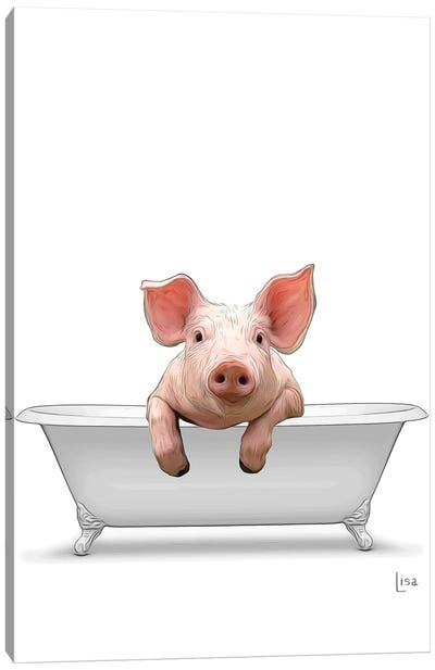 Color Pig In The Bath Canvas Art Print - Printable Lisa's Pets