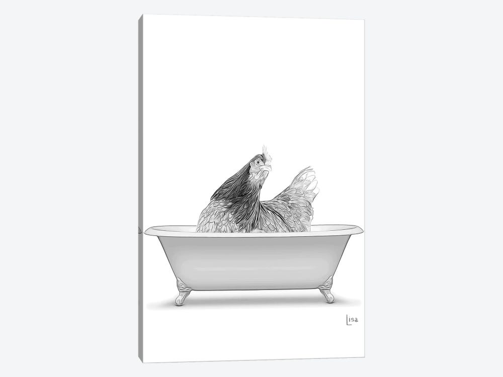 Hen In The Bath Bw by Printable Lisa's Pets 1-piece Canvas Art Print