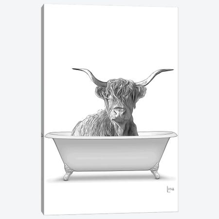 Highland Cow In The Bath Bw Canvas Print #LIP127} by Printable Lisa's Pets Canvas Wall Art