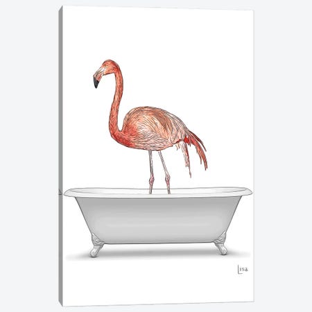 Color Flamingo In The Bath Canvas Print #LIP128} by Printable Lisa's Pets Canvas Art Print