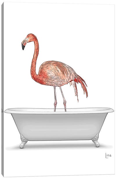 Color Flamingo In The Bath Canvas Art Print - Flamingo Art