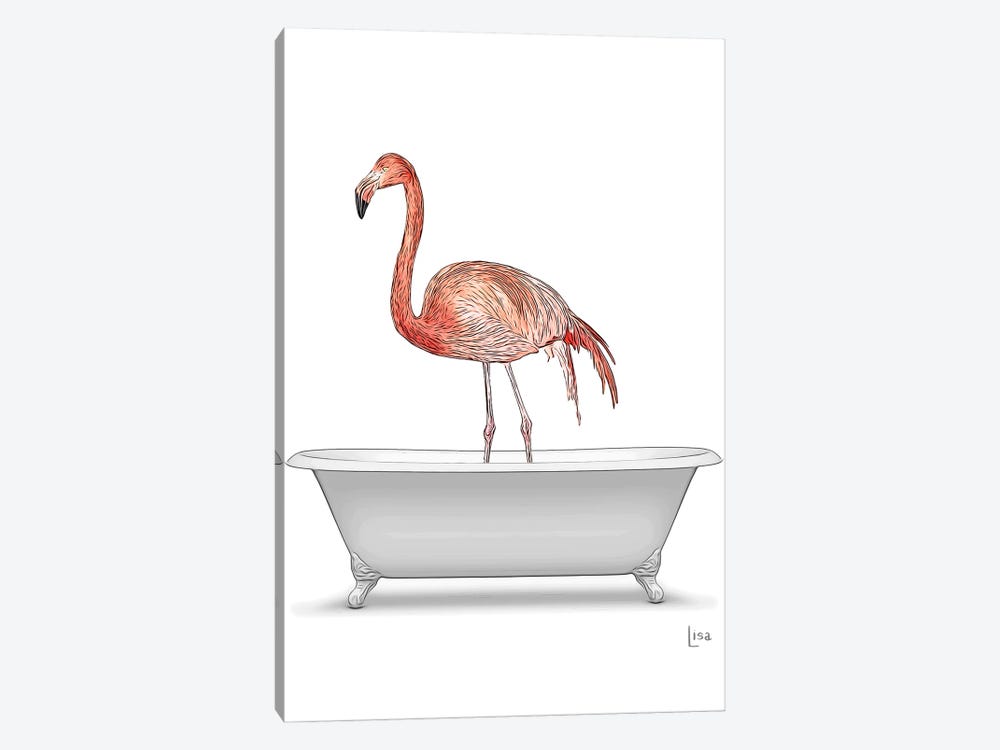 Color Flamingo In The Bath by Printable Lisa's Pets 1-piece Canvas Artwork