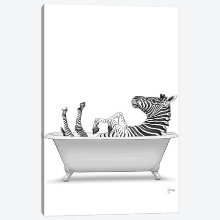 Zebra In The Bath Bw Canvas Print #LIP129} by Printable Lisa's Pets Canvas Art Print