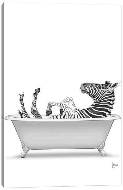Zebra In The Bath Bw Canvas Art Print - Zebra Art