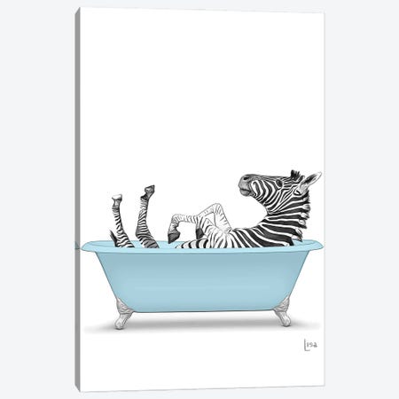 Zebra In The Blue Bath Canvas Print #LIP130} by Printable Lisa's Pets Canvas Wall Art