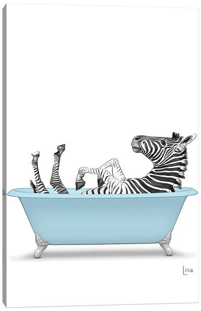 Zebra In The Blue Bath Canvas Art Print - Printable Lisa's Pets