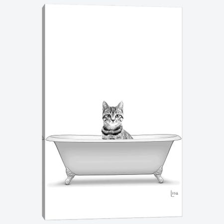 Cat In The Bath Bw Canvas Print #LIP131} by Printable Lisa's Pets Canvas Wall Art