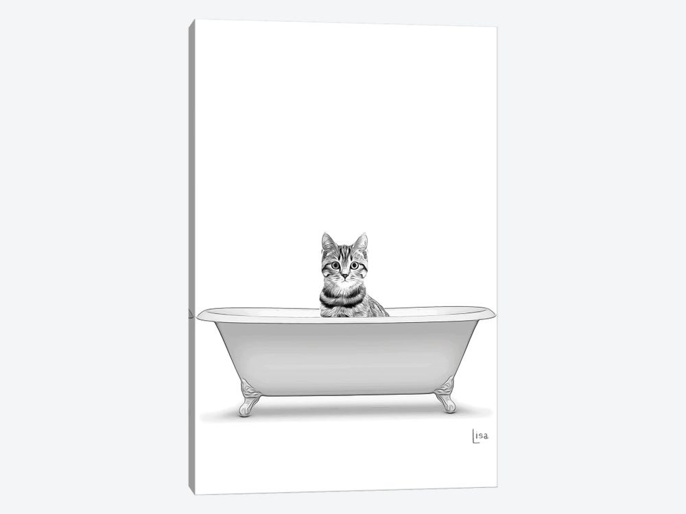 Cat In The Bath Bw Canvas Art By, Cat In Bathtub Art