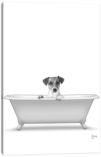 Dog In The Bath Bw Canvas Art Print - Printable Lisa's Pets