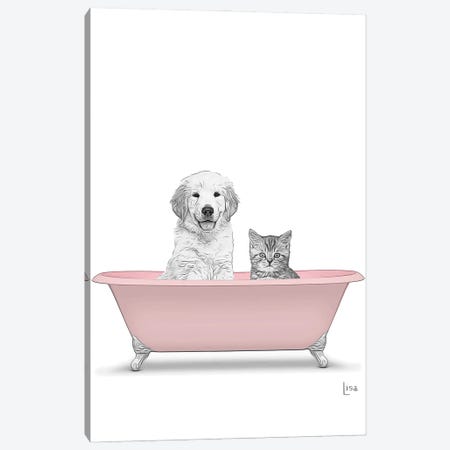 Dog And Cat In The Pink Bath Canvas Print #LIP133} by Printable Lisa's Pets Canvas Wall Art