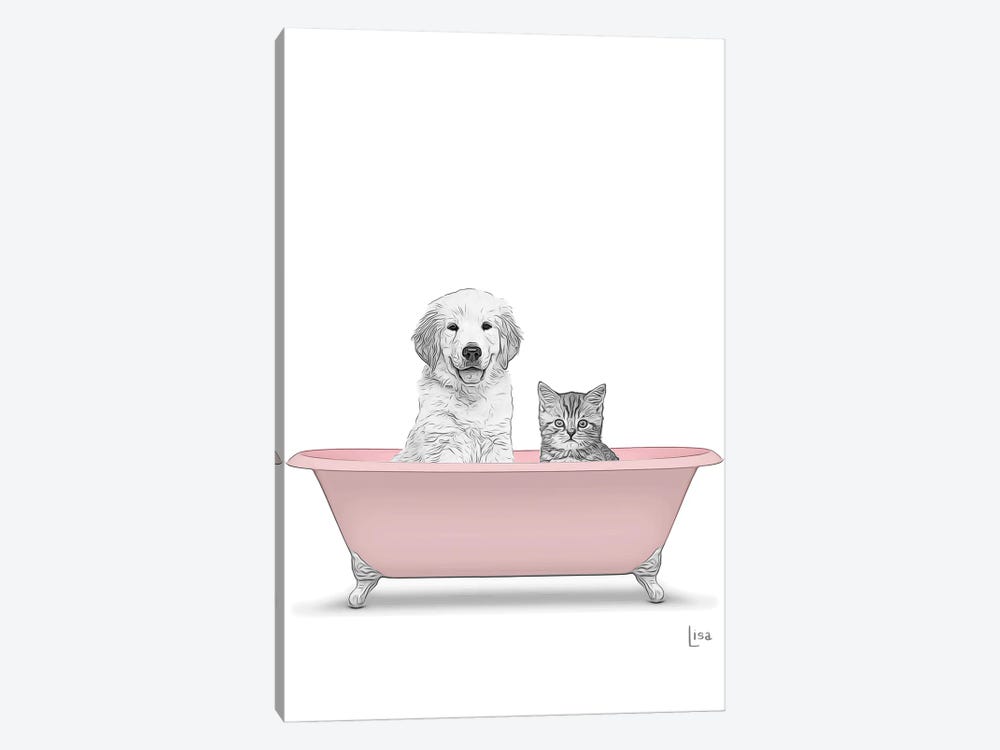 Dog And Cat In The Pink Bath by Printable Lisa's Pets 1-piece Canvas Wall Art