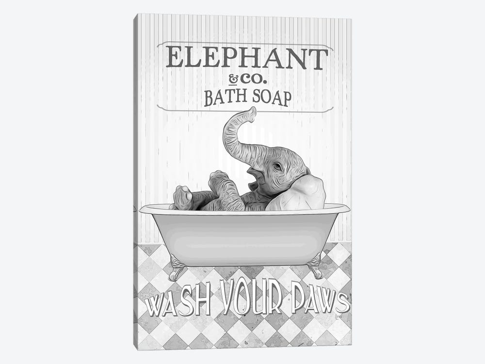 Elephant Bw Bathroom Decor by Printable Lisa's Pets 1-piece Canvas Wall Art