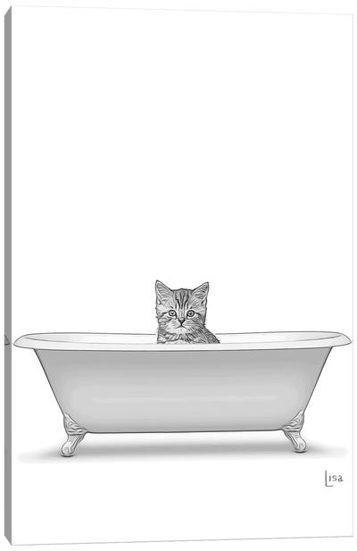 Bw Cat In The Bath Canvas Art Print - Printable Lisa's Pets
