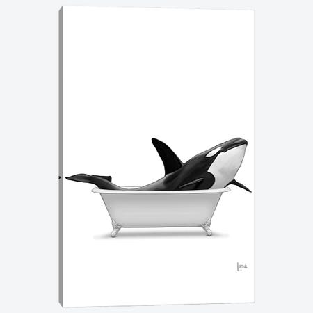 Whale In Bathtub Black And White Canvas Print #LIP139} by Printable Lisa's Pets Canvas Wall Art