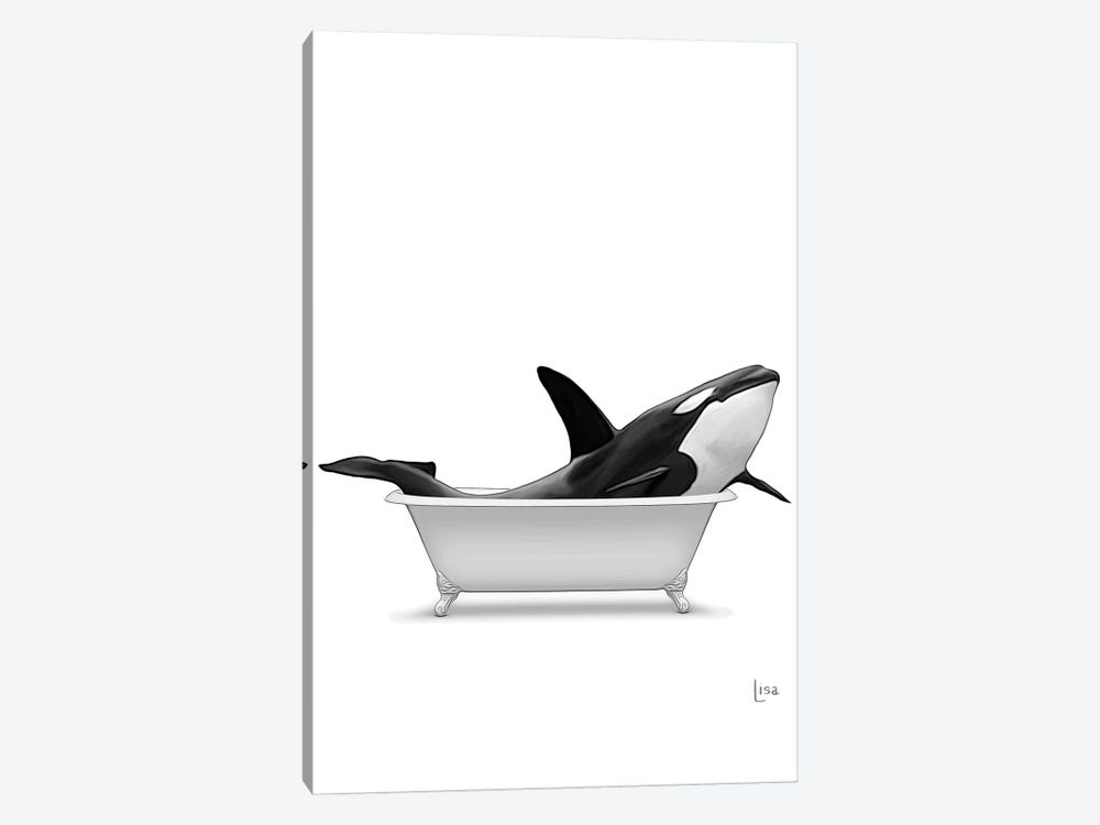 Whale In Bathtub Black And White by Printable Lisa's Pets 1-piece Canvas Wall Art