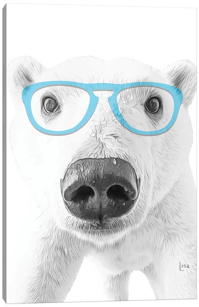 Polar Bear With Blue Glasses Canvas Art Print - Polar Bear Art