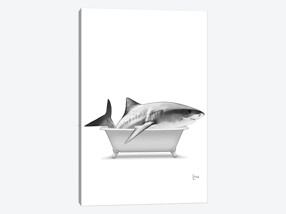 Shark In Bathtub Black And White by Printable Lisa's Pets 1-piece Canvas Artwork